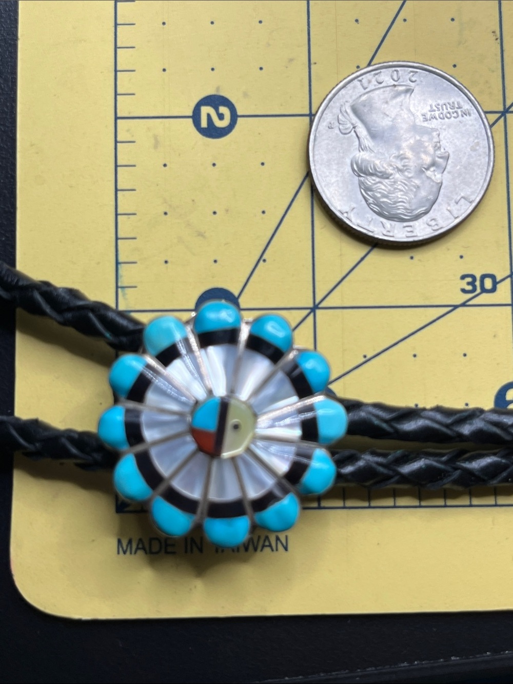 Native American Bolo Tie 36 inches sterling silver inlay Zuni - Picture 6 of 9